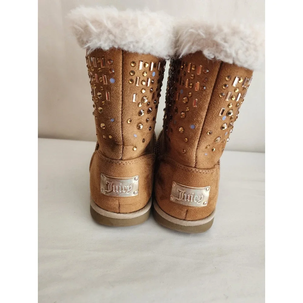 Juicy Couture Patty Tan Faux Fur Rhinestone Winter Boots Youth Size 2M CB1280